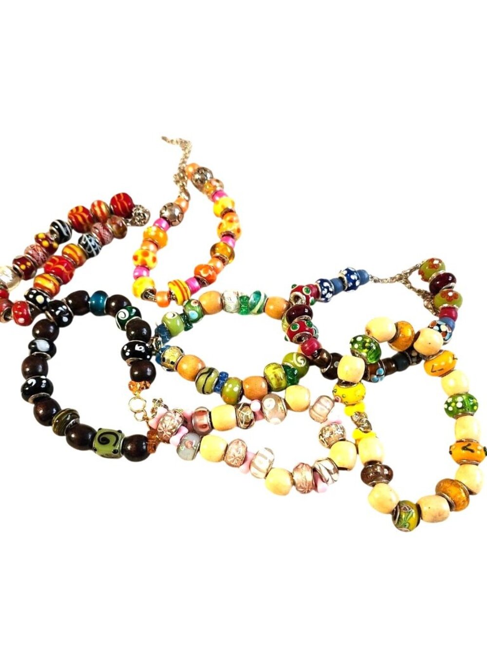Murano Style Glass Bead Bracelets Set Of 7 925 Sterling Silver 7 & 8 Inches Mu - Picture 3 of 16